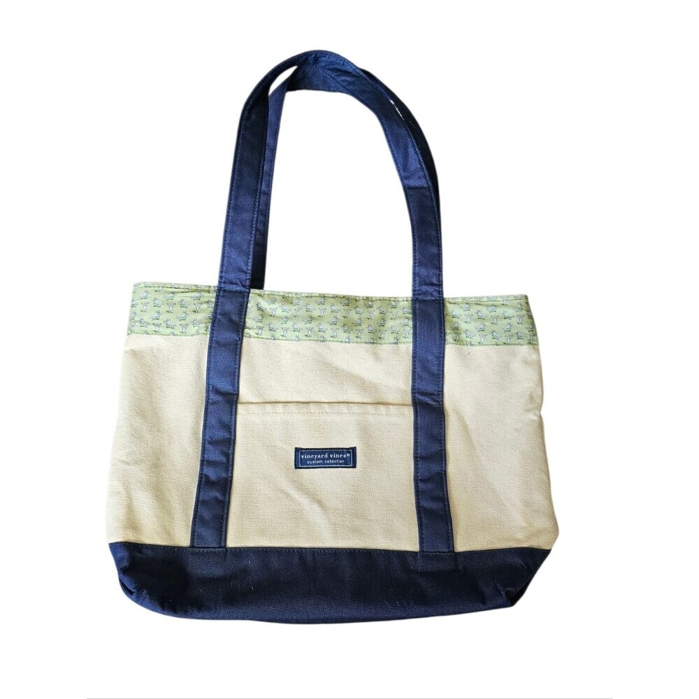 Vineyard Vines Large Canvas Tote Bag with Blue Gingham Lining